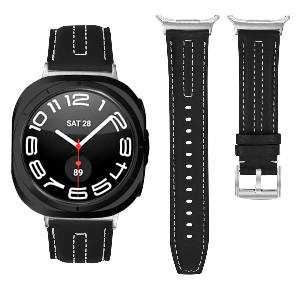 Leather Watch Band for Samsung Galaxy Watch Ultra2 47mm / Watch Ultra (2025) 47mm / Watch Ultra 47mm Wristband Replacement with Stitching - Black - 3