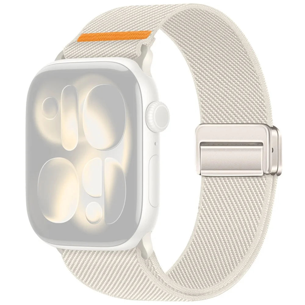 Double Magnetic Buckle Strap for Apple Watch Series 11 10 42mm / 9 8 7 41mm / SE3 SE2 SE 6 5 4 40mm / 3 2 1 38mm Stretchy Woven Nylon Band - Starlight - 1
