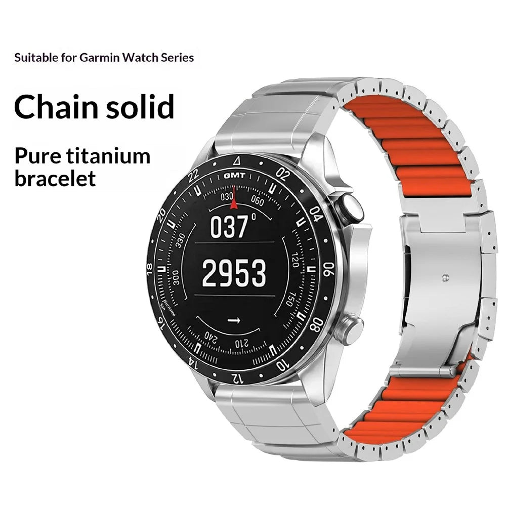 Titanium Alloy + Silicone Strap for Garmin Fenix 8 Pro AMOLED 47mm / Fenix 8 47mm / Fenix E 47mm 22mm Folding Buckle Chain Watch Band - Silver / Orange - 3