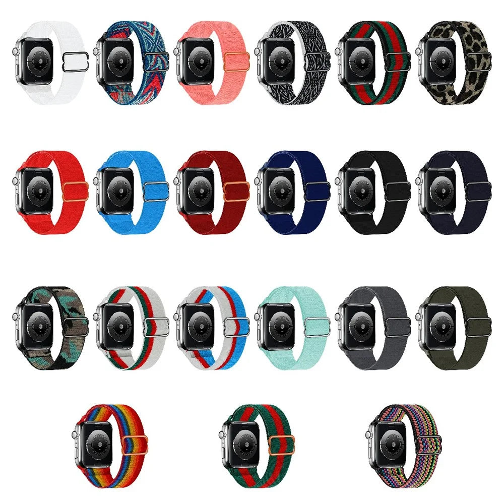 Adjustable Nylon Watch Band Replacement Multi-Color Watch Strap for Apple Watch Ultra 3 2 1 49mm / Series 11 10 46mm / 9 8 7 45mm / SE3 SE2 SE 6 5 4 44mm / 3 2 1 42mm - Black Edge - 3