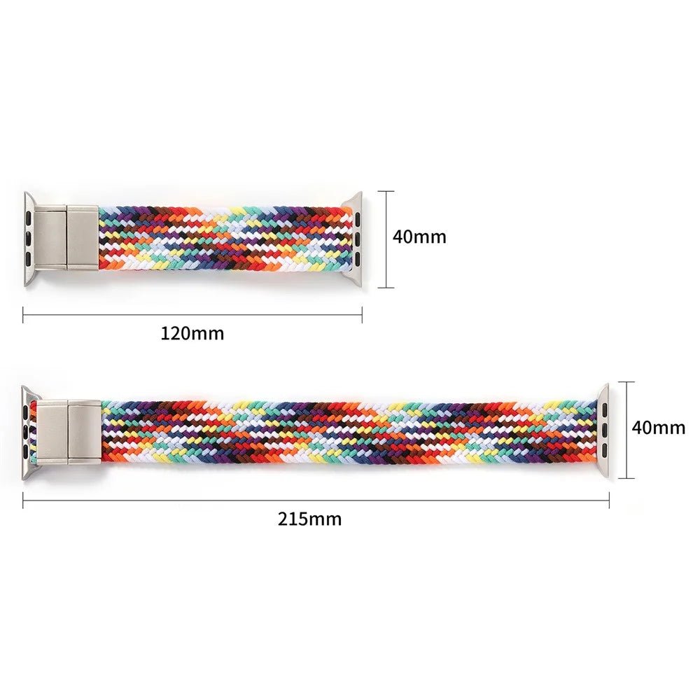 Nylon Braided Band for Apple Watch Series 11 10 42mm / 9 8 7 41mm / SE3 SE2 SE 6 5 4 40mm / 3 2 1 38mm Magnetic Watch Strap with Metal Connector - Rainbow - 3