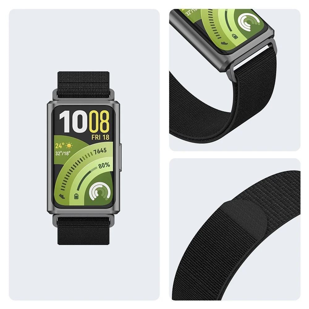 Strap for Huawei Band 11 Pro NFC / 11 NFC / 11 Pro / 11 Nylon Loop Band Round Tail Replacement Wristband - Black - 5