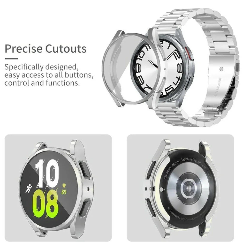 For Samsung Galaxy Watch7 40mm 3-Bead Stainless Steel Strap with TPU Full Cover Watch Case and Removal Tool - Silver - 4