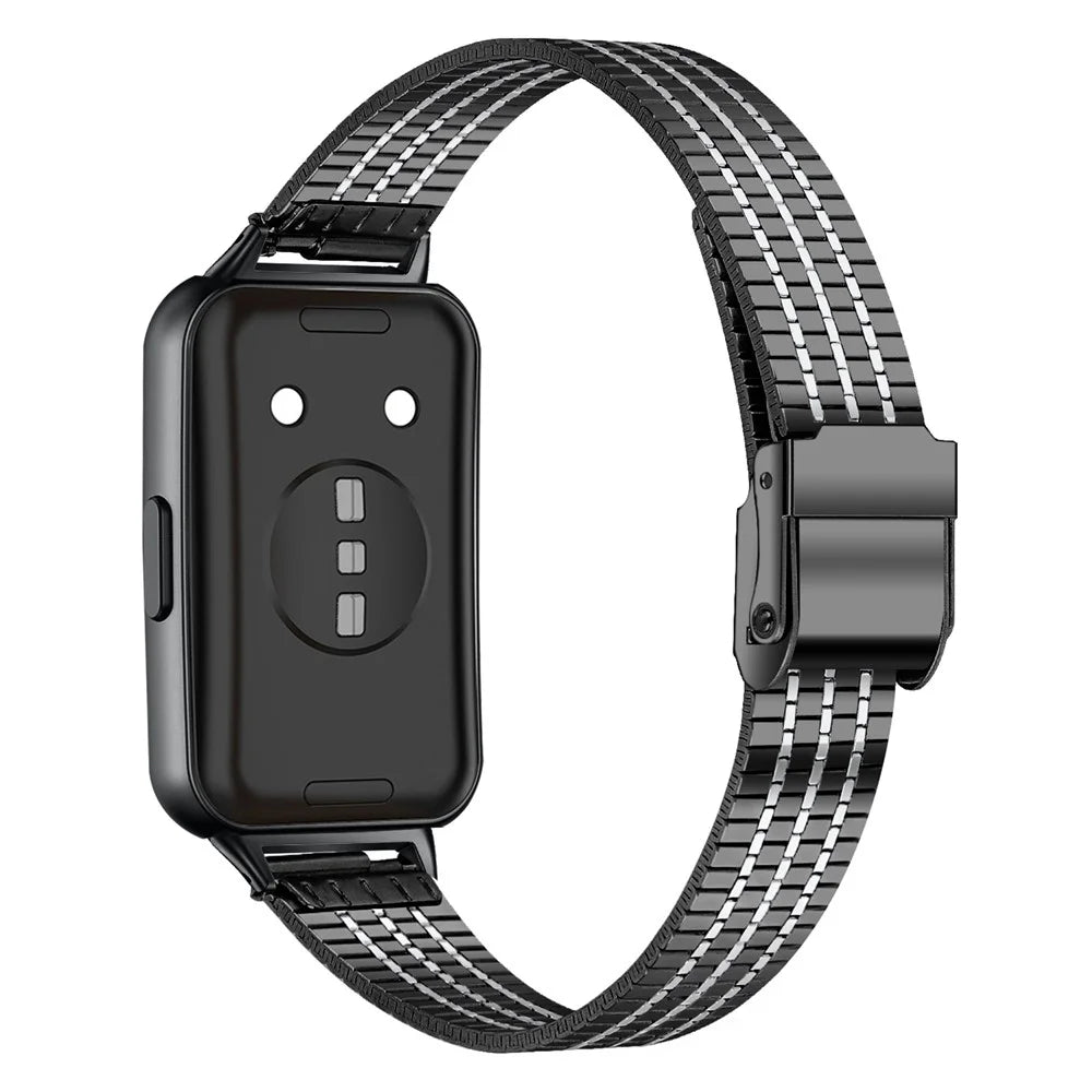 Watchband for Huawei Band 11 Pro NFC / 11 NFC / 11 Pro / 11 7-Beads Electroplated Stainless Steel Watch Strap - Black+Silver - 1