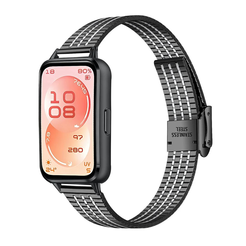 Watchband for Huawei Band 11 Pro NFC / 11 NFC / 11 Pro / 11 7-Beads Electroplated Stainless Steel Watch Strap - Black+Silver - 2