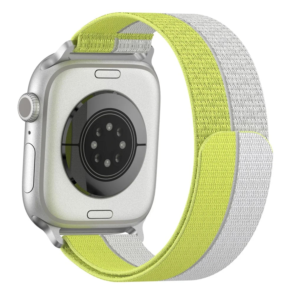 Nylon Sport Band for Apple Watch Ultra 3 2 1 49mm / Series 11 10 46mm / 9 8 7 45mm / SE3 SE2 SE 6 5 4 44mm / 3 2 1 42mm Magic Tape Breathable Wristband with Metal Connector - Yellow - 1
