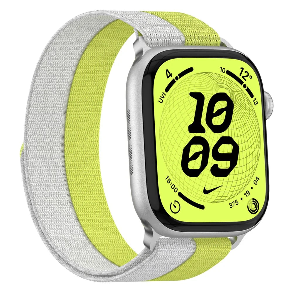 Nylon Sport Band for Apple Watch Ultra 3 2 1 49mm / Series 11 10 46mm / 9 8 7 45mm / SE3 SE2 SE 6 5 4 44mm / 3 2 1 42mm Magic Tape Breathable Wristband with Metal Connector - Yellow - 2