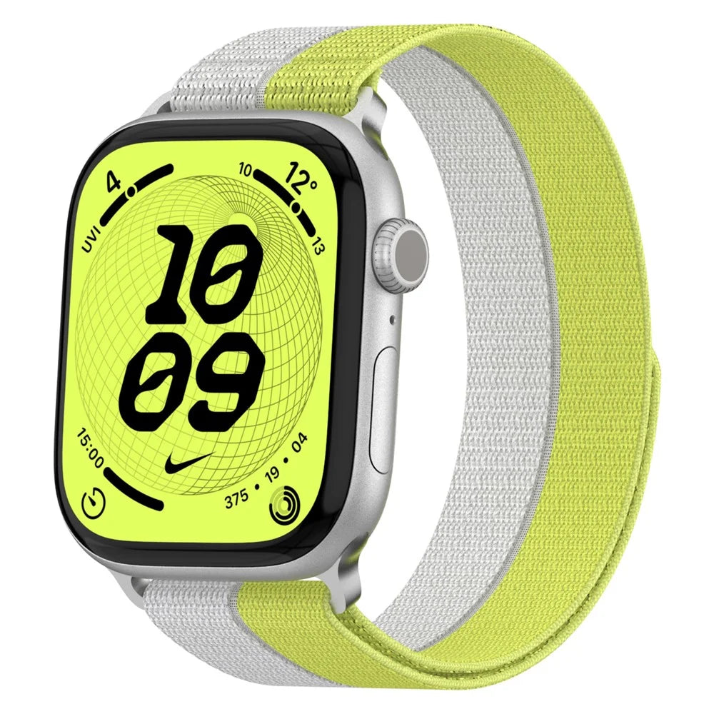 Nylon Sport Band for Apple Watch Ultra 3 2 1 49mm / Series 11 10 46mm / 9 8 7 45mm / SE3 SE2 SE 6 5 4 44mm / 3 2 1 42mm Magic Tape Breathable Wristband with Metal Connector - Yellow - 3