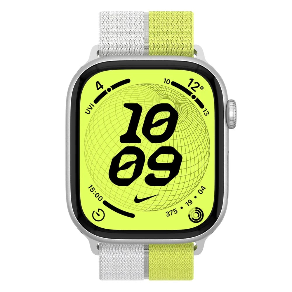 Nylon Sport Band for Apple Watch Ultra 3 2 1 49mm / Series 11 10 46mm / 9 8 7 45mm / SE3 SE2 SE 6 5 4 44mm / 3 2 1 42mm Magic Tape Breathable Wristband with Metal Connector - Yellow - 4