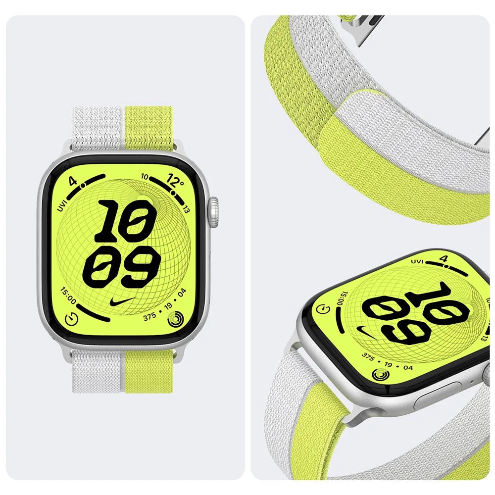 Nylon Sport Band for Apple Watch Ultra 3 2 1 49mm / Series 11 10 46mm / 9 8 7 45mm / SE3 SE2 SE 6 5 4 44mm / 3 2 1 42mm Magic Tape Breathable Wristband with Metal Connector - Yellow - 6