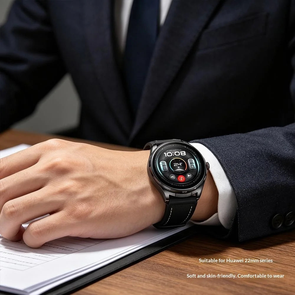 22mm Strap for Huawei Watch GT 6 46mm / GT 5 46mm / GT 5 Pro 46mm Stitching Lines Microfiber Leather + Silicone Watch Band - Black - 3