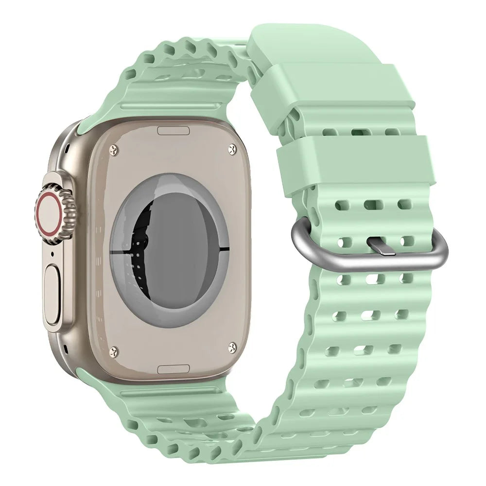 Strap for Apple Watch Ultra 3 2 1 49mm / Series 11 10 46mm / 9 8 7 45mm / SE3 SE2 SE 6 5 4 44mm / 3 2 1 42mm Silicone Band Breathable Replacement Wristband with Silver Buckle - Mint Green - 1