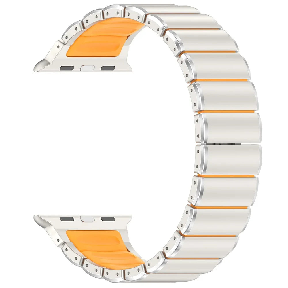 Strap for Apple Watch Ultra 3 2 1 49mm / Series 11 10 46mm / 9 8 7 45mm / SE3 SE2 SE 6 5 4 44mm / 3 2 1 42mm Titanium Alloy + Rubber Band with Foldable Buckle - Titanium+Orange - 2