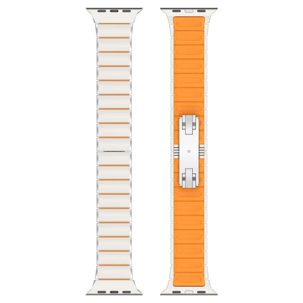 Strap for Apple Watch Ultra 3 2 1 49mm / Series 11 10 46mm / 9 8 7 45mm / SE3 SE2 SE 6 5 4 44mm / 3 2 1 42mm Titanium Alloy + Rubber Band with Foldable Buckle - Titanium+Orange - 5