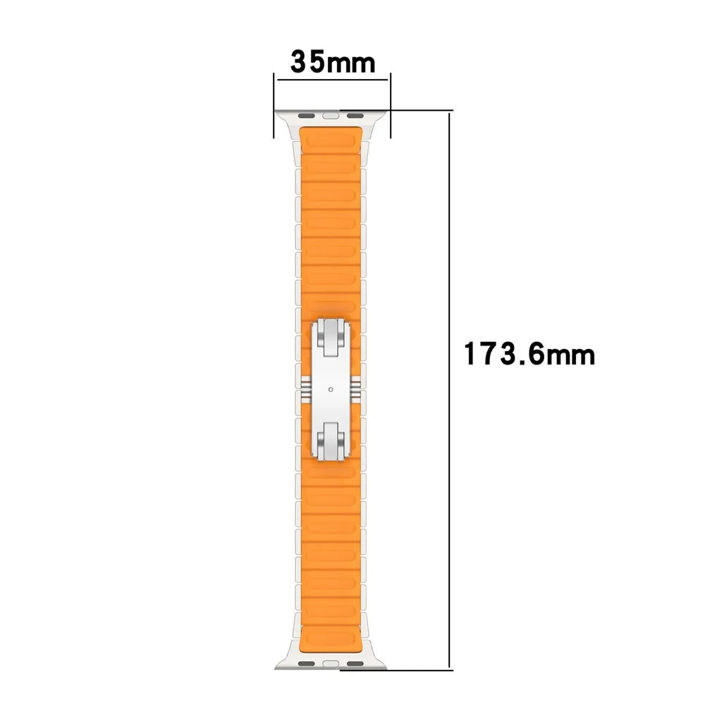 Strap for Apple Watch Ultra 3 2 1 49mm / Series 11 10 46mm / 9 8 7 45mm / SE3 SE2 SE 6 5 4 44mm / 3 2 1 42mm Titanium Alloy + Rubber Band with Foldable Buckle - Titanium+Orange - 6