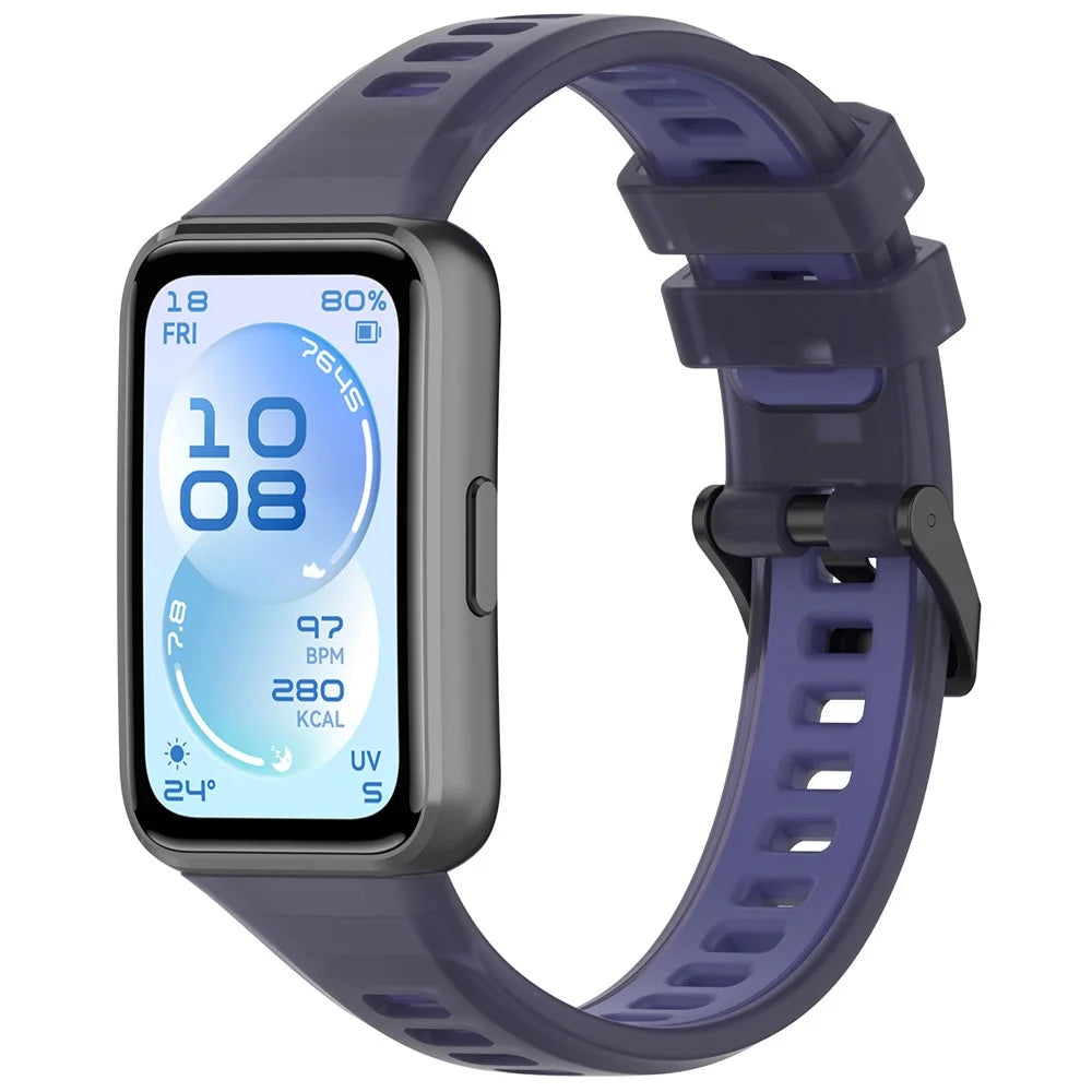 Strap for Huawei Band 11 / 11 NFC / 11 Pro / 11 Pro NFC Jelly Translucent Silicone Breathable Wristband with Steel Buckle - Phantom Purple - 2