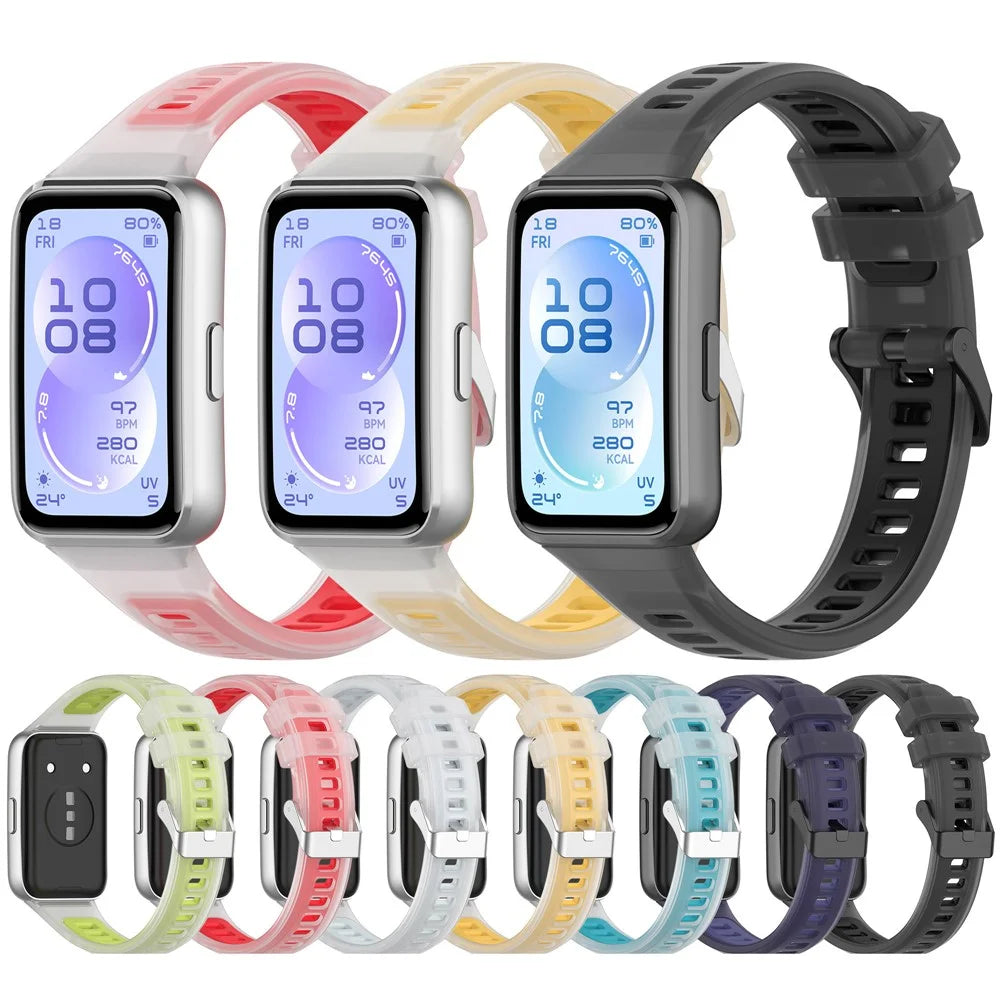 Strap for Huawei Band 11 / 11 NFC / 11 Pro / 11 Pro NFC Jelly Translucent Silicone Breathable Wristband with Steel Buckle - Phantom Purple - 5