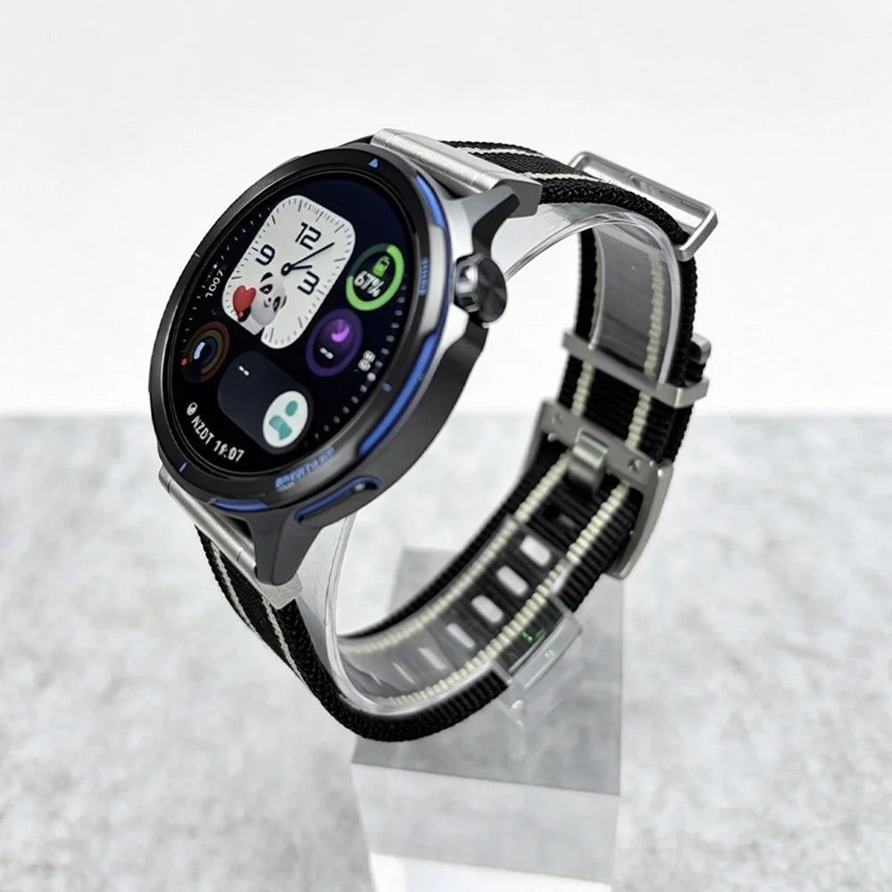 22mm Nylon Strap for Oppo Watch 4 Pro / X3 / X2 / X Breathable Replacement Wristband - Black / White - 2