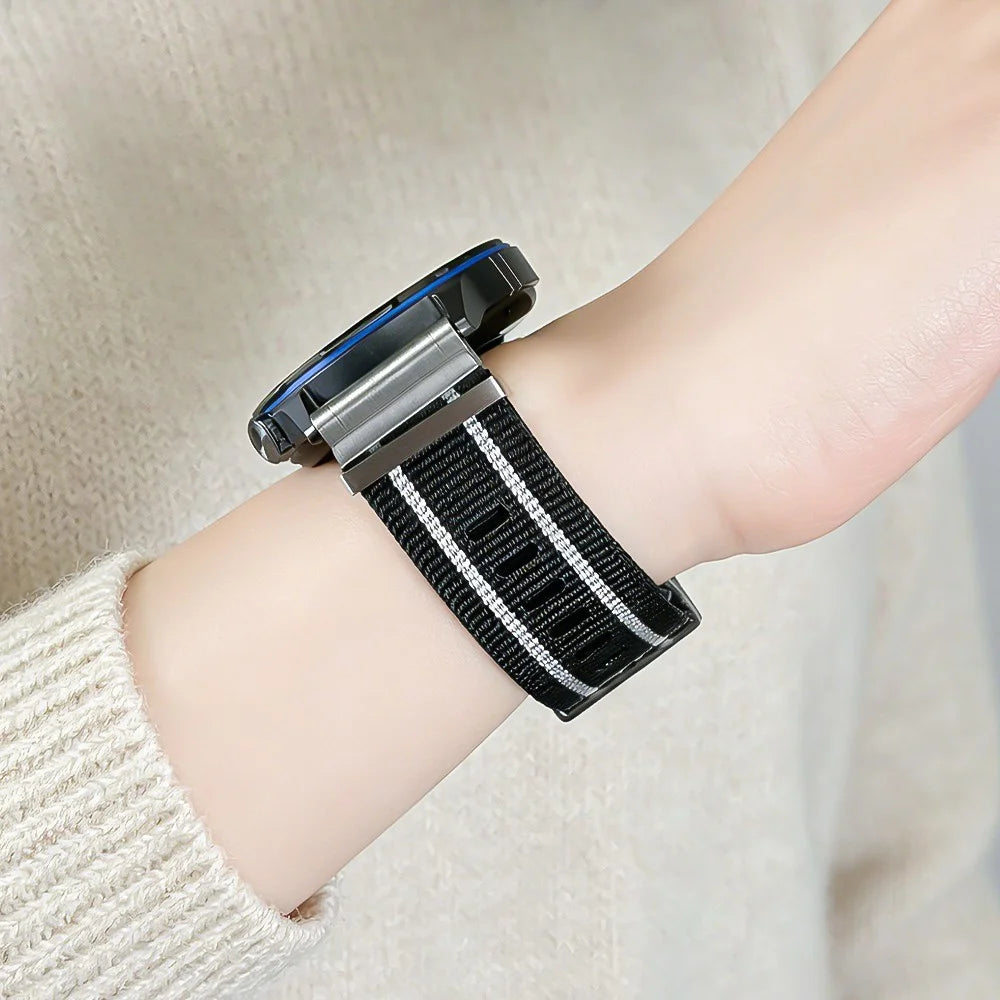 22mm Nylon Strap for Oppo Watch 4 Pro / X3 / X2 / X Breathable Replacement Wristband - Black / White - 5