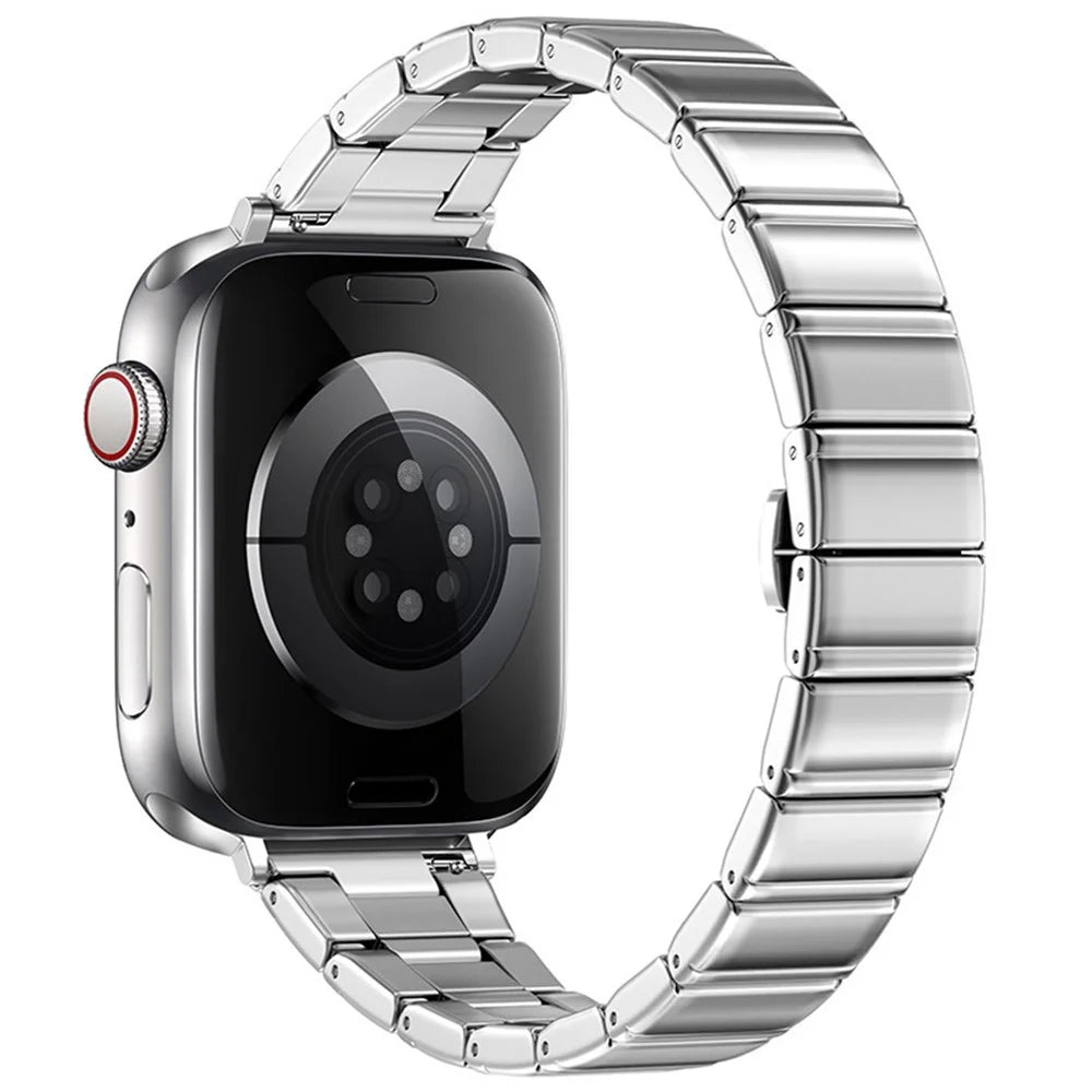 Strap for Apple Watch Ultra 3 2 1 49mm / Series 11 10 46mm / 9 8 7 45mm / SE3 SE2 SE 6 5 4 44mm / 3 2 1 42mm Bamboo Link Stainless Steel Replacement Wristband - Silver - 1