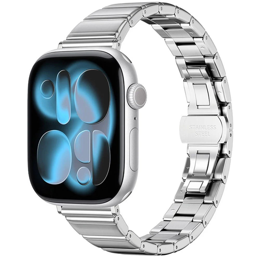 Strap for Apple Watch Ultra 3 2 1 49mm / Series 11 10 46mm / 9 8 7 45mm / SE3 SE2 SE 6 5 4 44mm / 3 2 1 42mm Bamboo Link Stainless Steel Replacement Wristband - Silver - 2