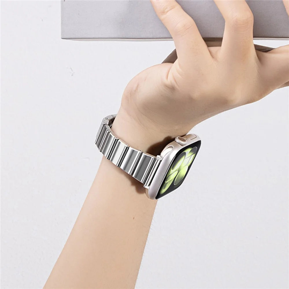 Strap for Apple Watch Ultra 3 2 1 49mm / Series 11 10 46mm / 9 8 7 45mm / SE3 SE2 SE 6 5 4 44mm / 3 2 1 42mm Bamboo Link Stainless Steel Replacement Wristband - Silver - 3