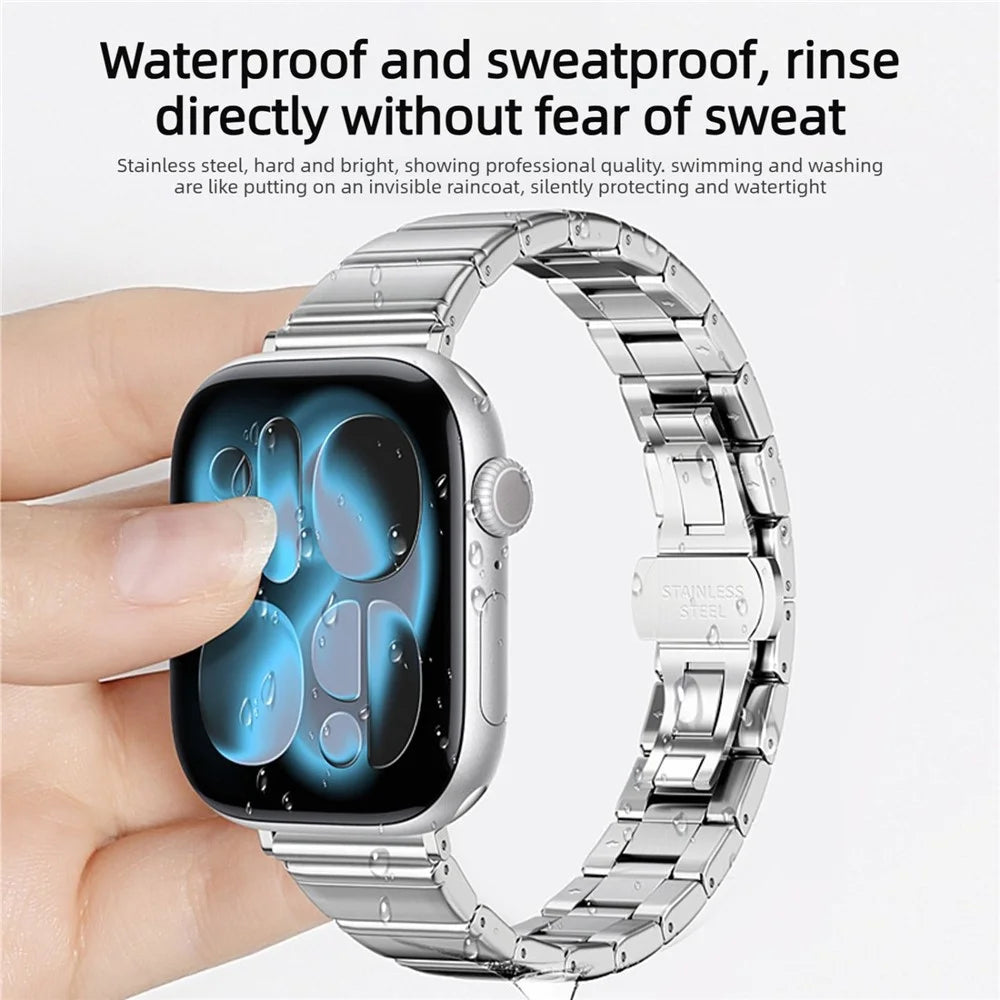 Strap for Apple Watch Ultra 3 2 1 49mm / Series 11 10 46mm / 9 8 7 45mm / SE3 SE2 SE 6 5 4 44mm / 3 2 1 42mm Bamboo Link Stainless Steel Replacement Wristband - Silver - 5