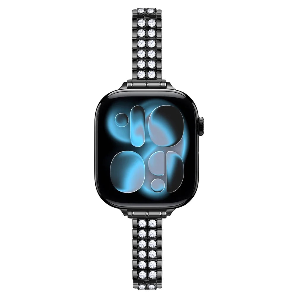 Metal Strap for Apple Watch Ultra 3 2 1 49mm / Series 11 10 46mm / 9 8 7 45mm / SE3 SE2 SE 6 5 4 44mm / 3 2 1 42mm Rhinestone Decor Adjustable Chain Band - Black - 3
