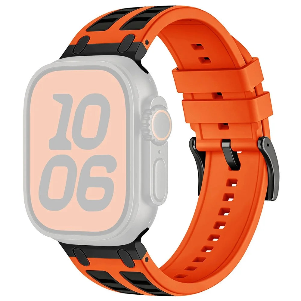 Silicone Strap for Apple Watch Series 11 10 42mm / 9 8 7 41mm / SE3 SE2 SE 6 5 4 40mm / 3 2 1 38mm Dual Color Sports Wristband - Orange+Black - 1