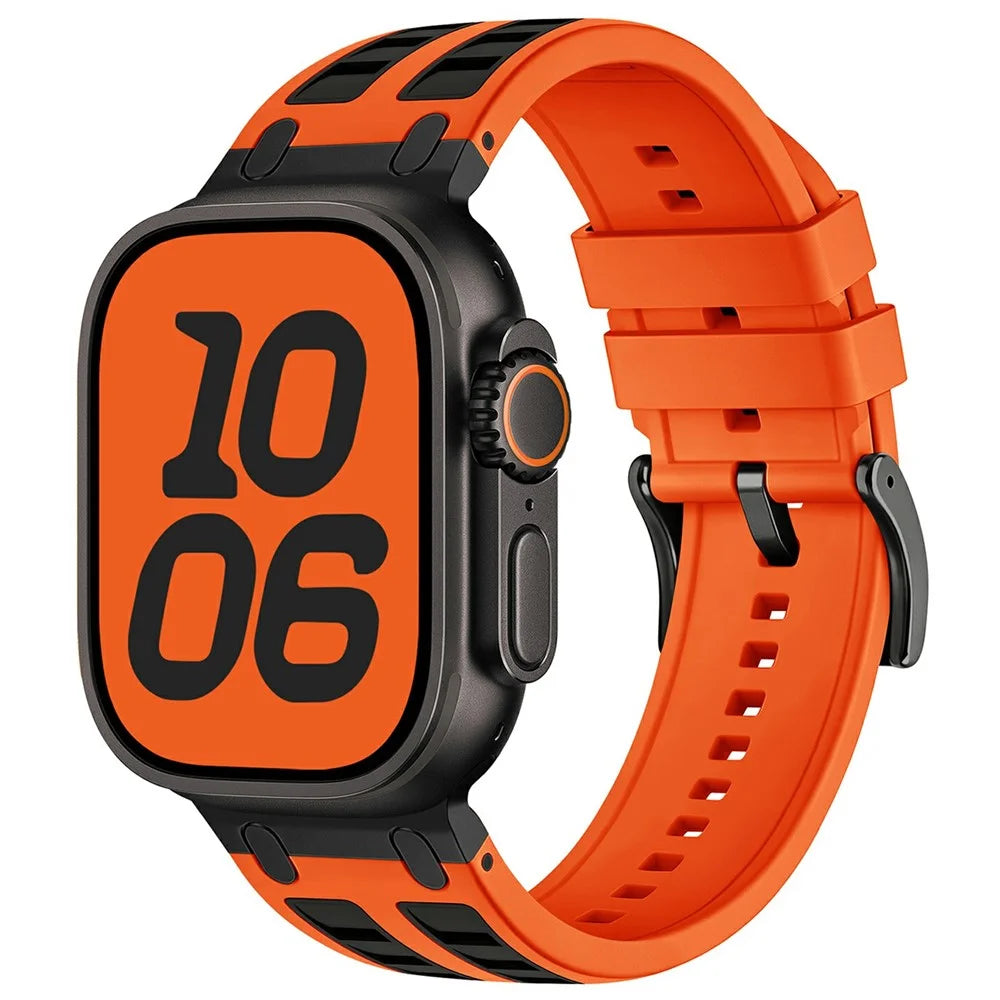 Silicone Strap for Apple Watch Series 11 10 42mm / 9 8 7 41mm / SE3 SE2 SE 6 5 4 40mm / 3 2 1 38mm Dual Color Sports Wristband - Orange+Black - 2