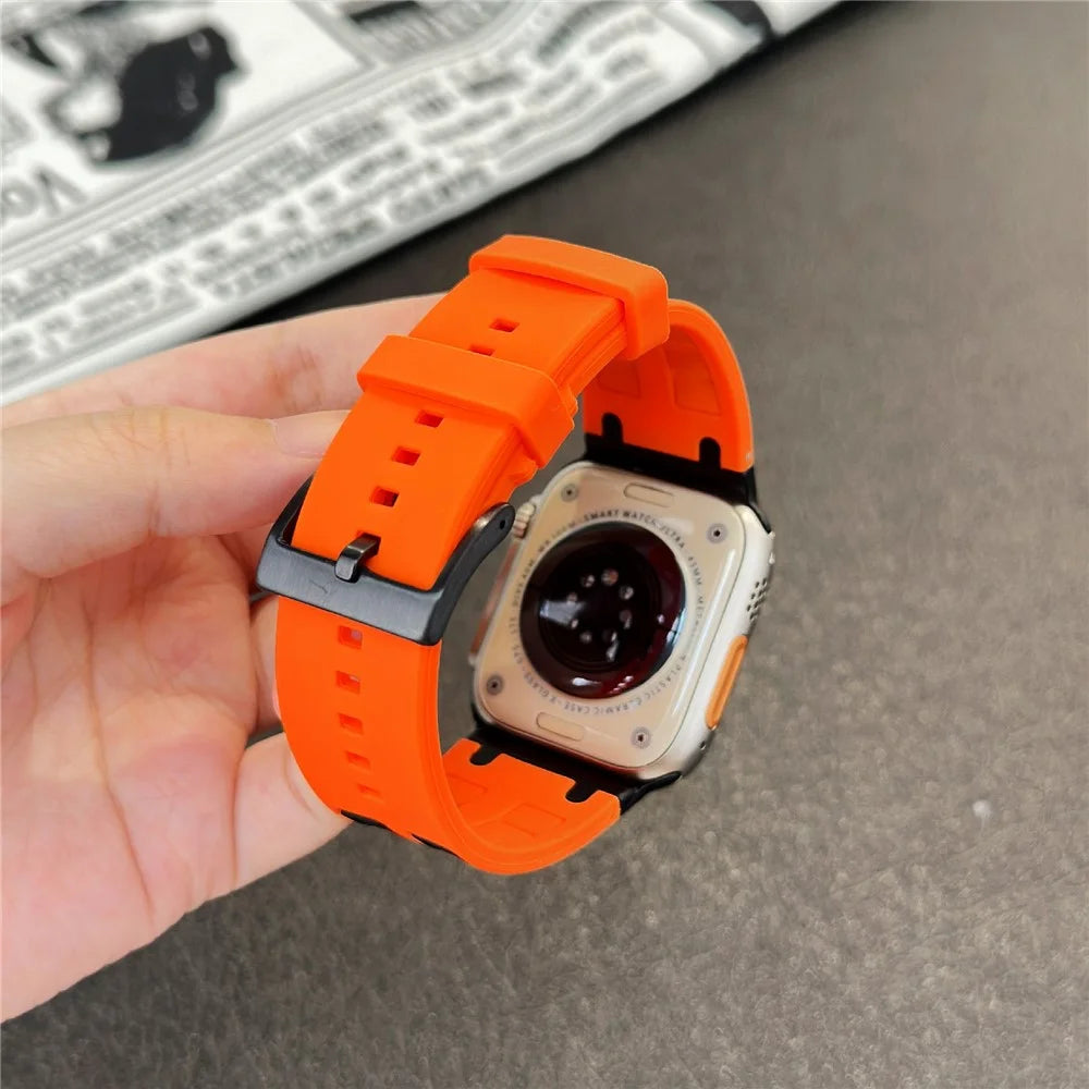 Silicone Strap for Apple Watch Series 11 10 42mm / 9 8 7 41mm / SE3 SE2 SE 6 5 4 40mm / 3 2 1 38mm Dual Color Sports Wristband - Orange+Black - 4