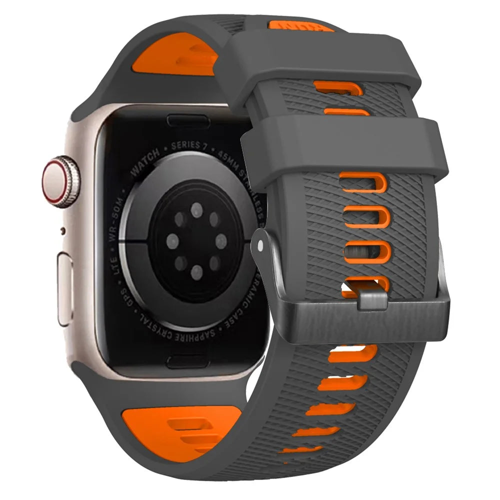 Double Color Silicone Strap for Apple Watch Ultra 3 2 1 49mm / Series 11 10 46mm / 9 8 7 45mm / SE3 SE2 SE 6 5 4 44mm / 3 2 1 42mm Diagonal Textured Wristband - Carbon Grey+Orange - 1