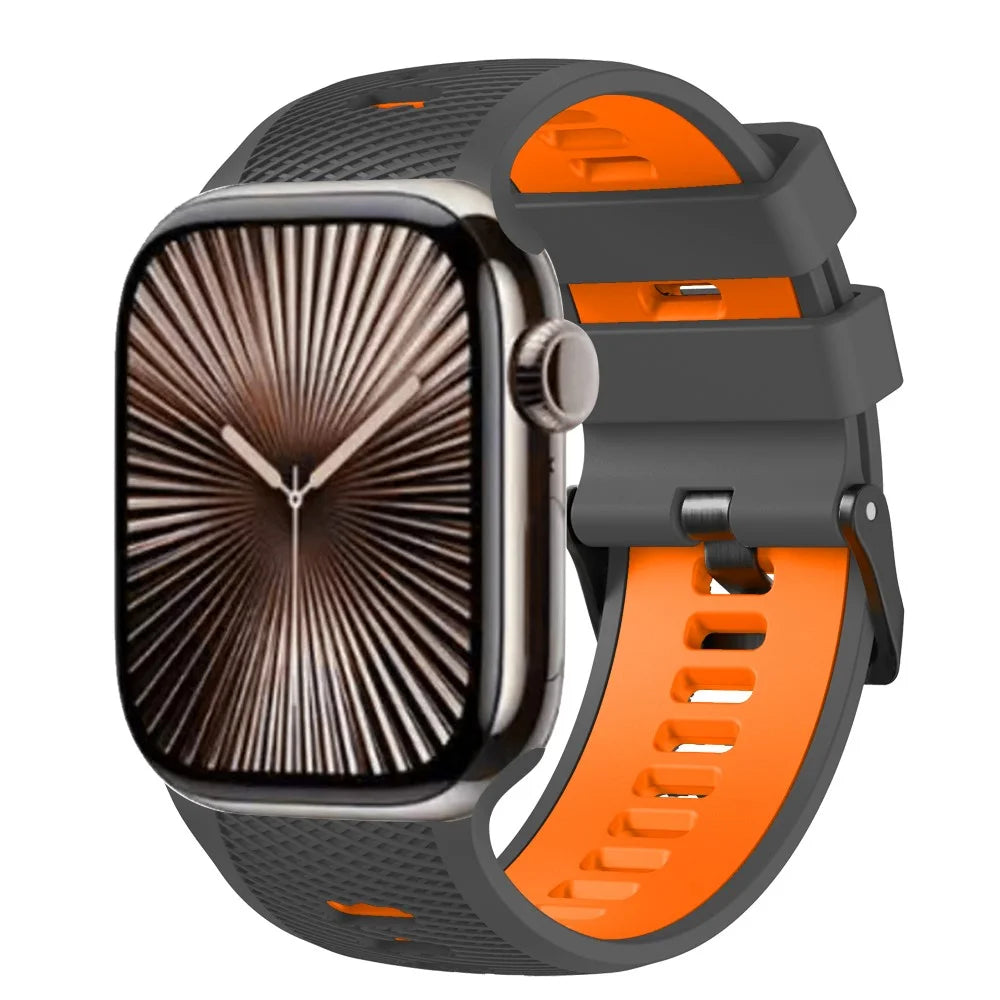 Double Color Silicone Strap for Apple Watch Ultra 3 2 1 49mm / Series 11 10 46mm / 9 8 7 45mm / SE3 SE2 SE 6 5 4 44mm / 3 2 1 42mm Diagonal Textured Wristband - Carbon Grey+Orange - 2