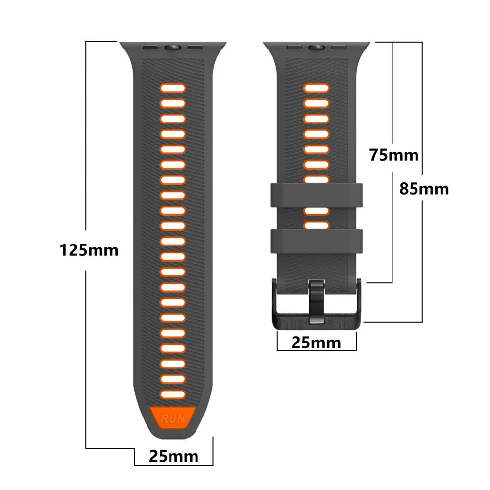 Double Color Silicone Strap for Apple Watch Ultra 3 2 1 49mm / Series 11 10 46mm / 9 8 7 45mm / SE3 SE2 SE 6 5 4 44mm / 3 2 1 42mm Diagonal Textured Wristband - Carbon Grey+Orange - 5