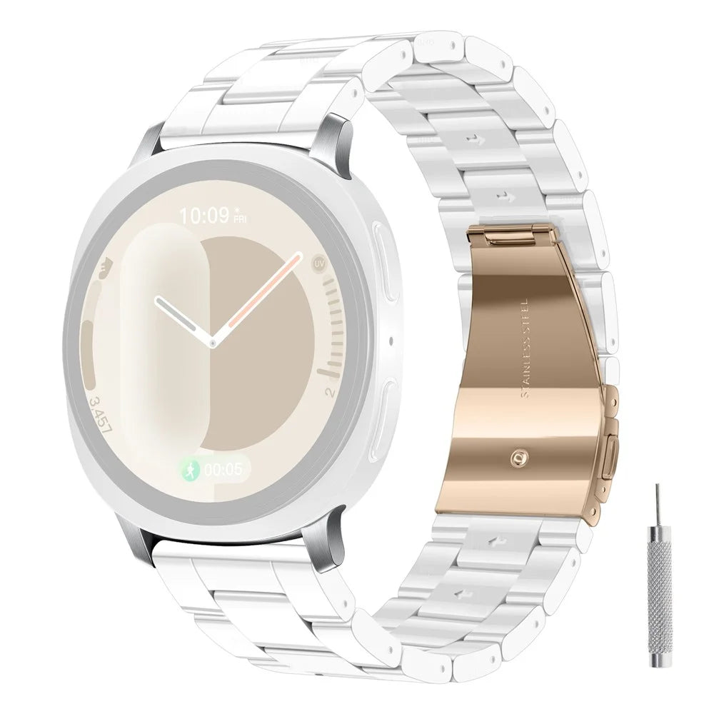 For Samsung Galaxy Watch Ultra2 47mm / Watch Ultra (2025) 47mm / Watch Ultra 47mm Resin Strap Foldable Buckle 3-Bead Watchband with Tool - Ceramic White - 1