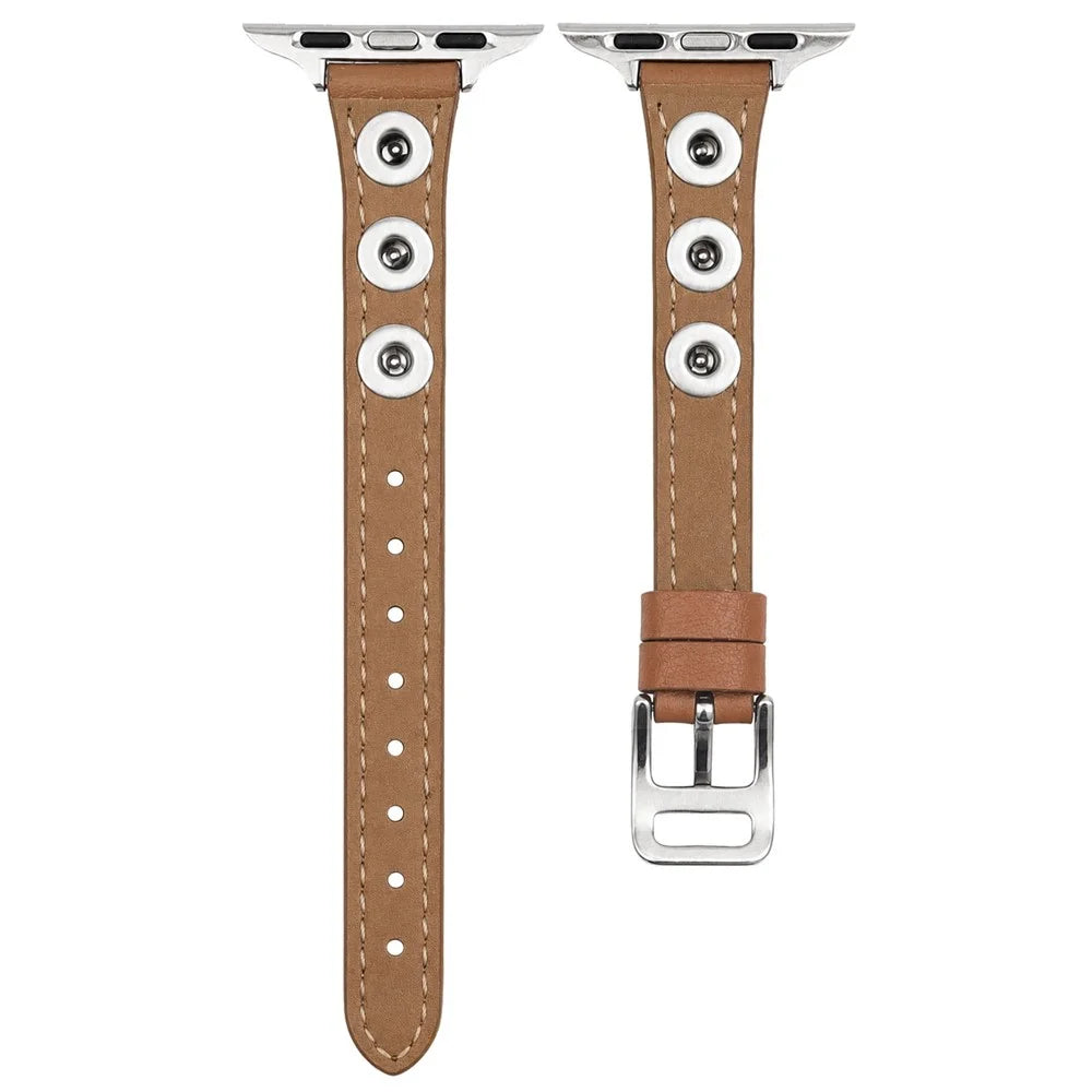 PU Leather Strap for Apple Watch Series 11 10 42mm / 9 8 7 41mm / SE3 SE2 SE 6 5 4 40mm / 3 2 1 38mm Rivet Studded Slim Watch Band - Dark Brown - 2