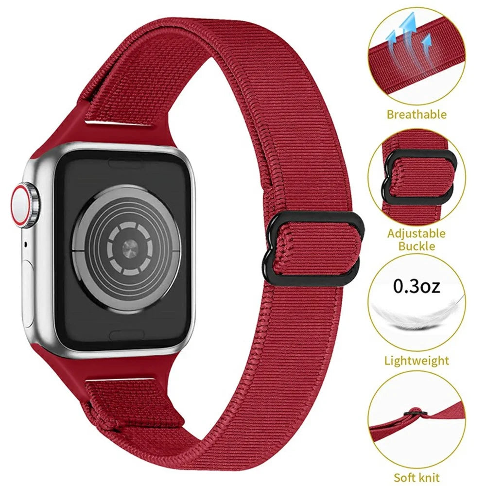 Adjustable Braided Nylon Smart Watch Band Wrist Strap for Apple Watch Series 8 41mm / Series 7 41mm / 1 / 2 / 3 38mm 4 / 5 / 6 40mm - Red - 3