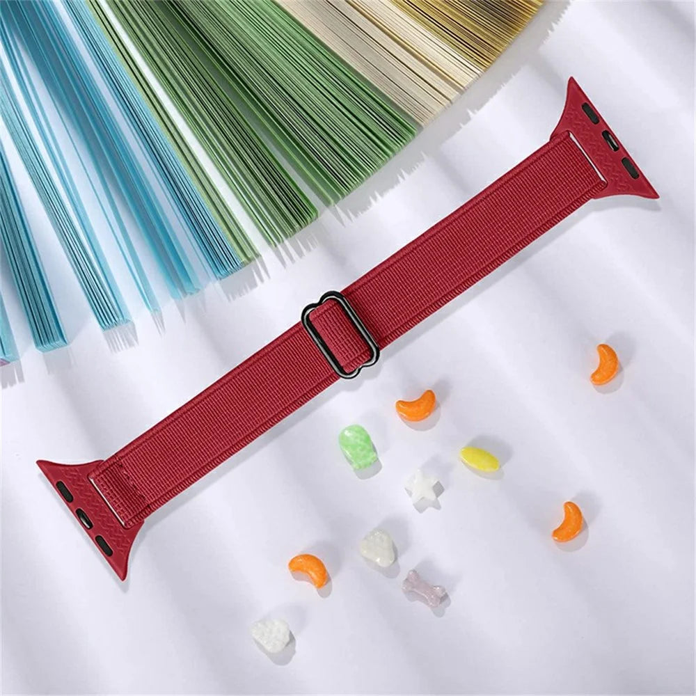 Adjustable Braided Nylon Smart Watch Band Wrist Strap for Apple Watch Series 8 41mm / Series 7 41mm / 1 / 2 / 3 38mm 4 / 5 / 6 40mm - Red - 4