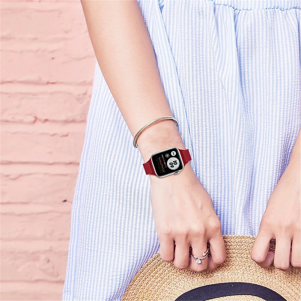 Adjustable Braided Nylon Smart Watch Band Wrist Strap for Apple Watch Series 8 41mm / Series 7 41mm / 1 / 2 / 3 38mm 4 / 5 / 6 40mm - Red - 5