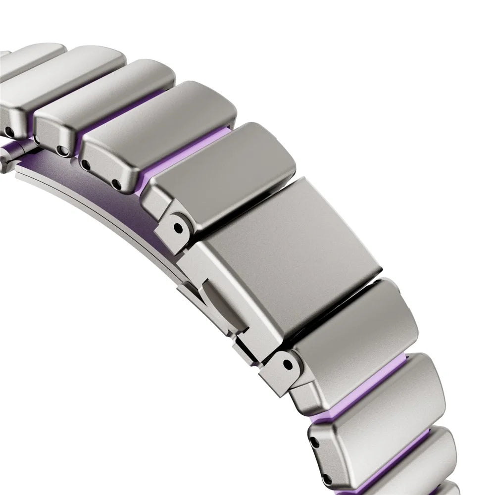 Strap for Apple Watch Series 11 10 42mm / 9 8 7 41mm / SE3 SE2 SE 6 5 4 40mm / 3 2 1 38mm Stainless Steel + Silicone Replacement Band with Fold-over Clasp - Titanium+Purple - 5