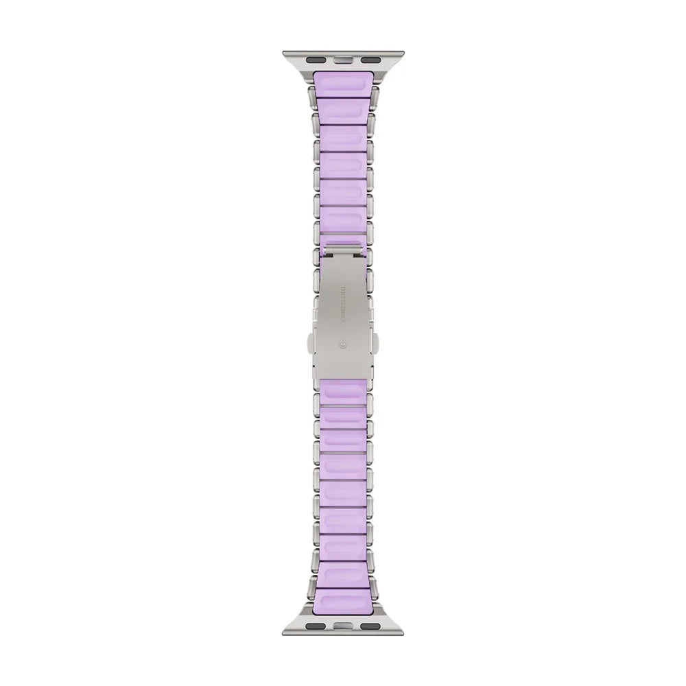 Strap for Apple Watch Series 11 10 42mm / 9 8 7 41mm / SE3 SE2 SE 6 5 4 40mm / 3 2 1 38mm Stainless Steel + Silicone Replacement Band with Fold-over Clasp - Titanium+Purple - 7