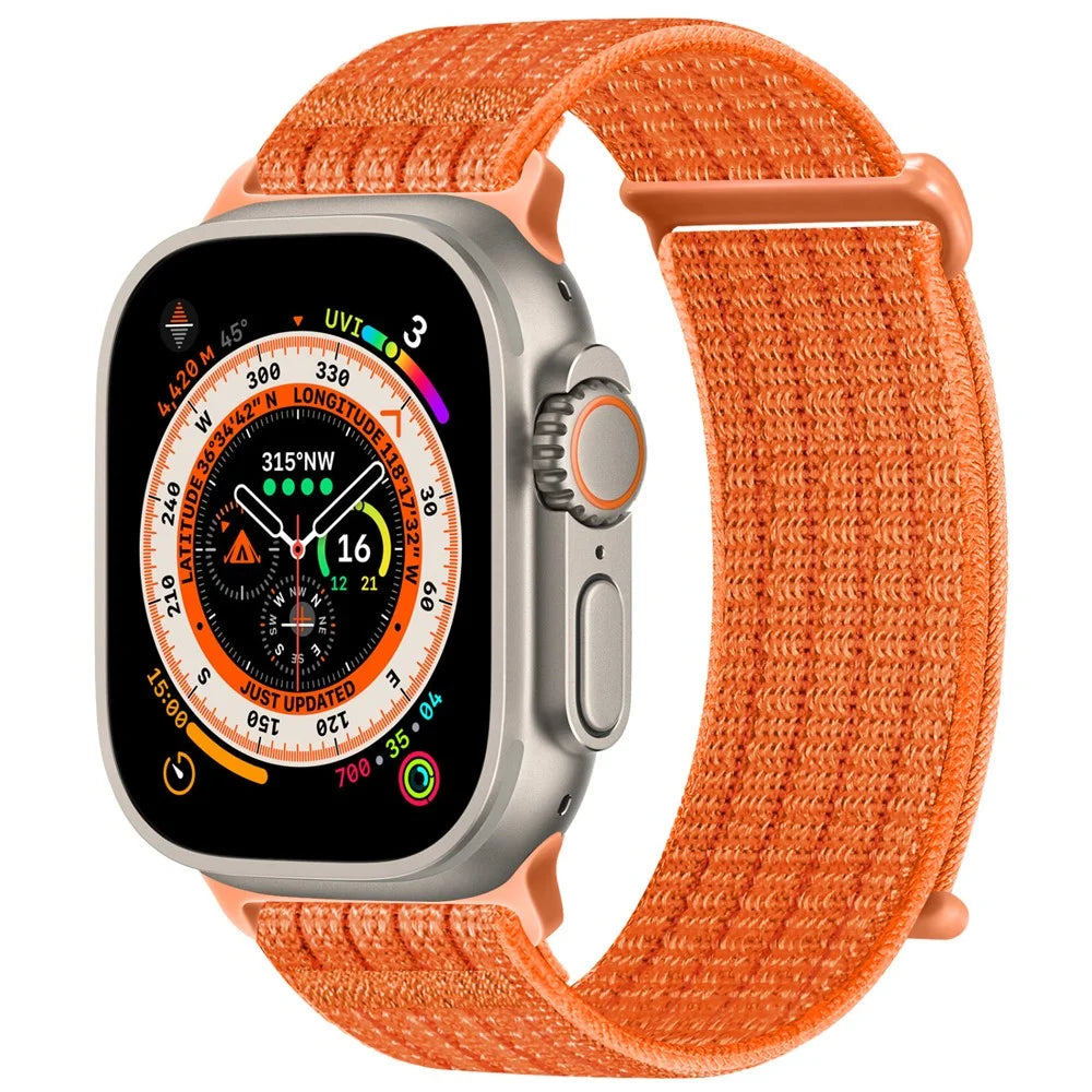 Strap for Apple Watch Ultra 3 2 1 49mm / Series 11 10 46mm / 9 8 7 45mm / SE3 SE2 SE 6 5 4 44mm / 3 2 1 42mm Woven Nylon Sport Loop Magic Tape Breathable Band - Orange - 2