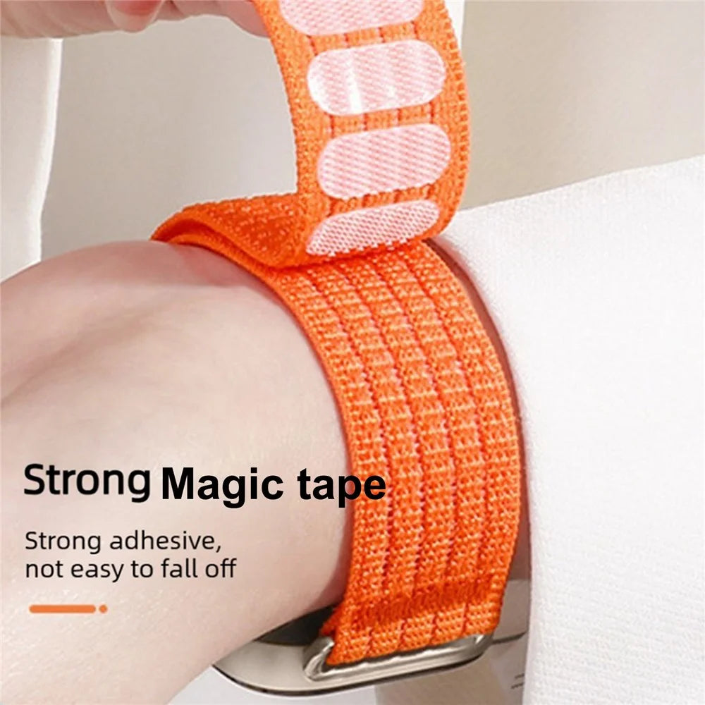 Strap for Apple Watch Ultra 3 2 1 49mm / Series 11 10 46mm / 9 8 7 45mm / SE3 SE2 SE 6 5 4 44mm / 3 2 1 42mm Woven Nylon Sport Loop Magic Tape Breathable Band - Orange - 4