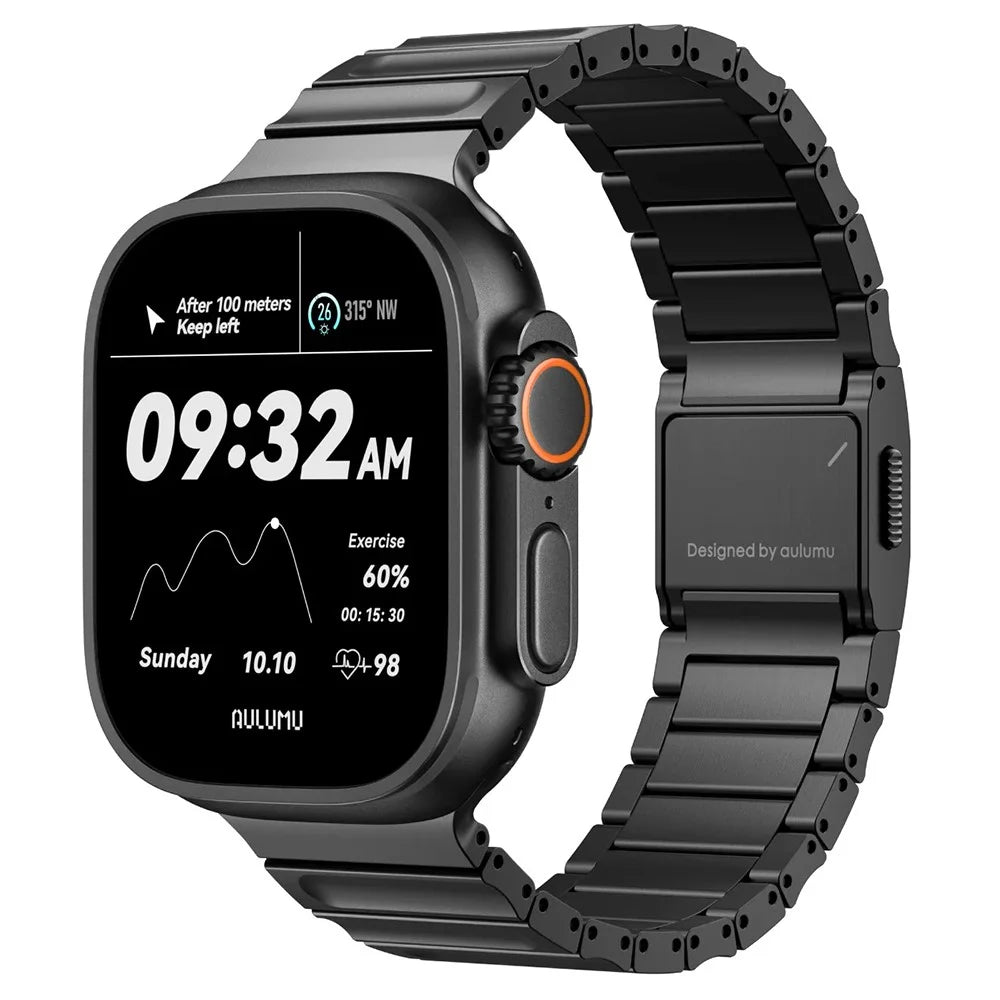 AULUMU C01 Strap for Apple Watch Ultra 3 2 1 49mm / Series 11 10 46mm / 9 8 7 45mm / SE3 SE2 SE 6 5 4 44mm / 3 2 1 42mm Titanium Alloy Watch Band - Black - 2