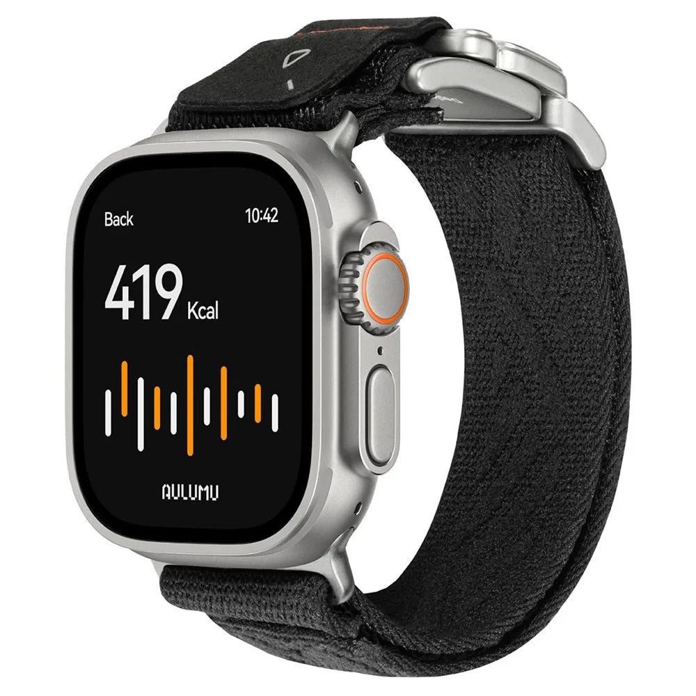 AULUMU C03 Titanium Alloy Strap for Apple Watch Ultra 3 2 1 49mm / Series 11 10 46mm / 9 8 7 45mm / SE3 SE2 SE 6 5 4 44mm / 3 2 1 42mm Magnetic Buckle Quick Release Microfiber Band - Silver+Black - 1