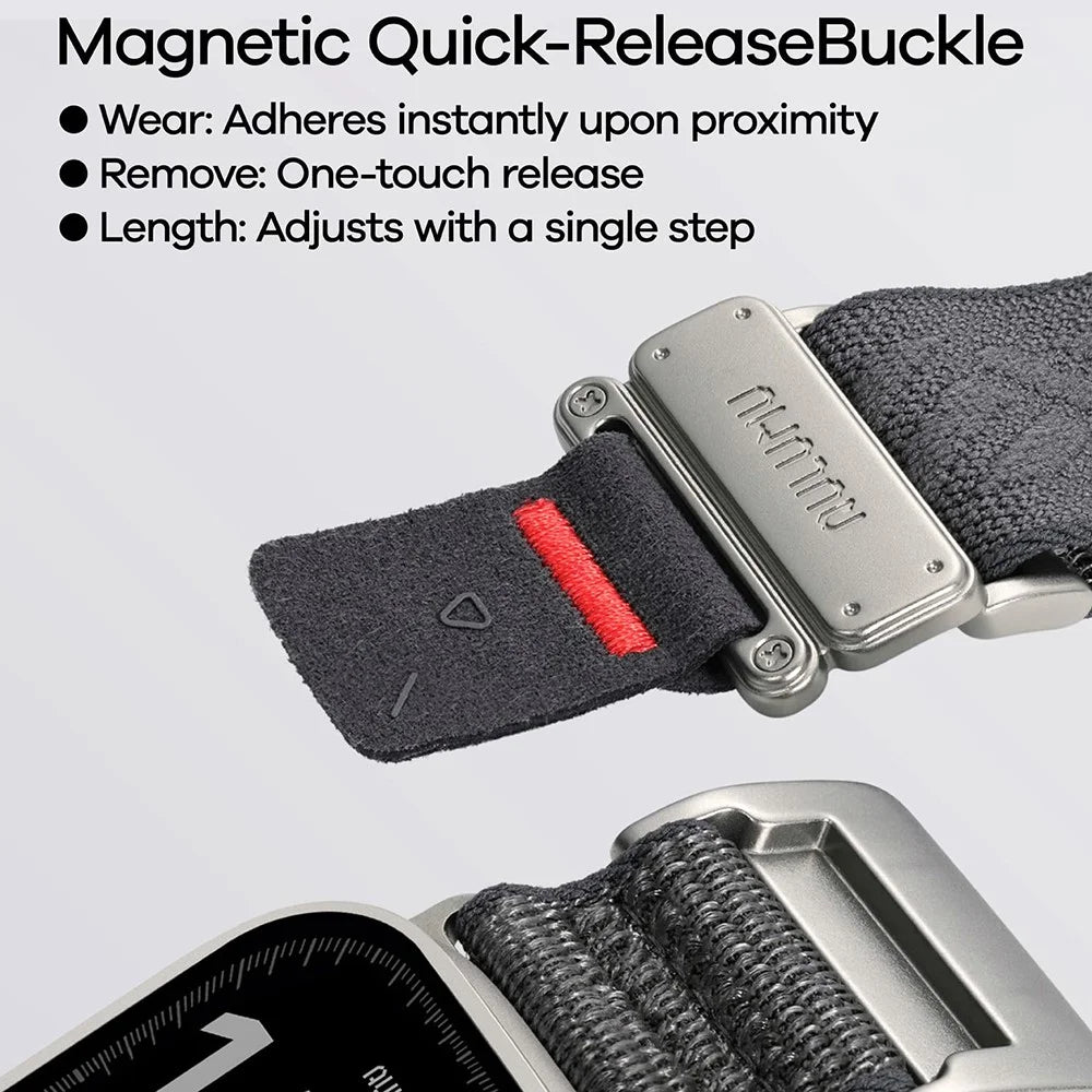 AULUMU C03 Titanium Alloy Strap for Apple Watch Ultra 3 2 1 49mm / Series 11 10 46mm / 9 8 7 45mm / SE3 SE2 SE 6 5 4 44mm / 3 2 1 42mm Magnetic Buckle Quick Release Microfiber Band - Silver+Black - 3