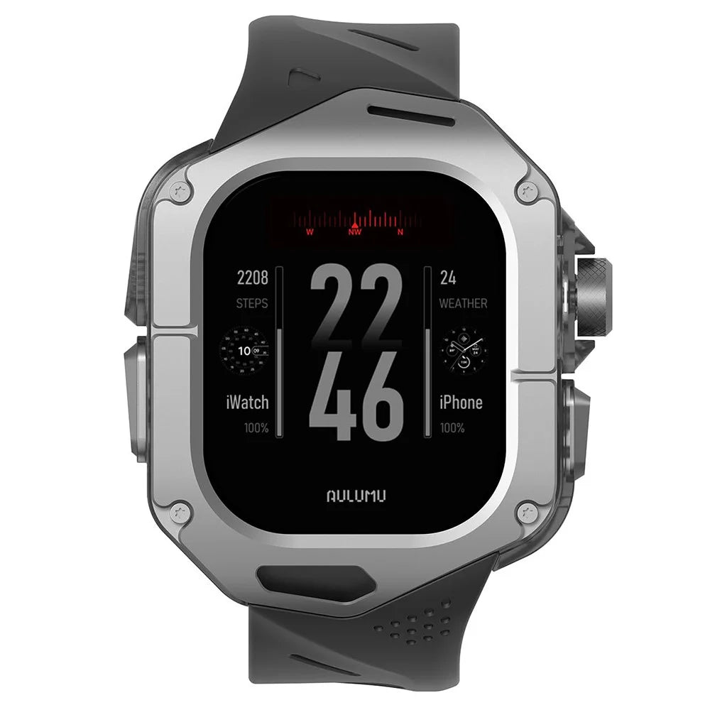 AULUMU A01 For Apple Watch Ultra 2 49mm / Ultra 49mm Fluoroelastomer Strap with Integrated Titanium Alloy + PC Watch Case - Black - 1
