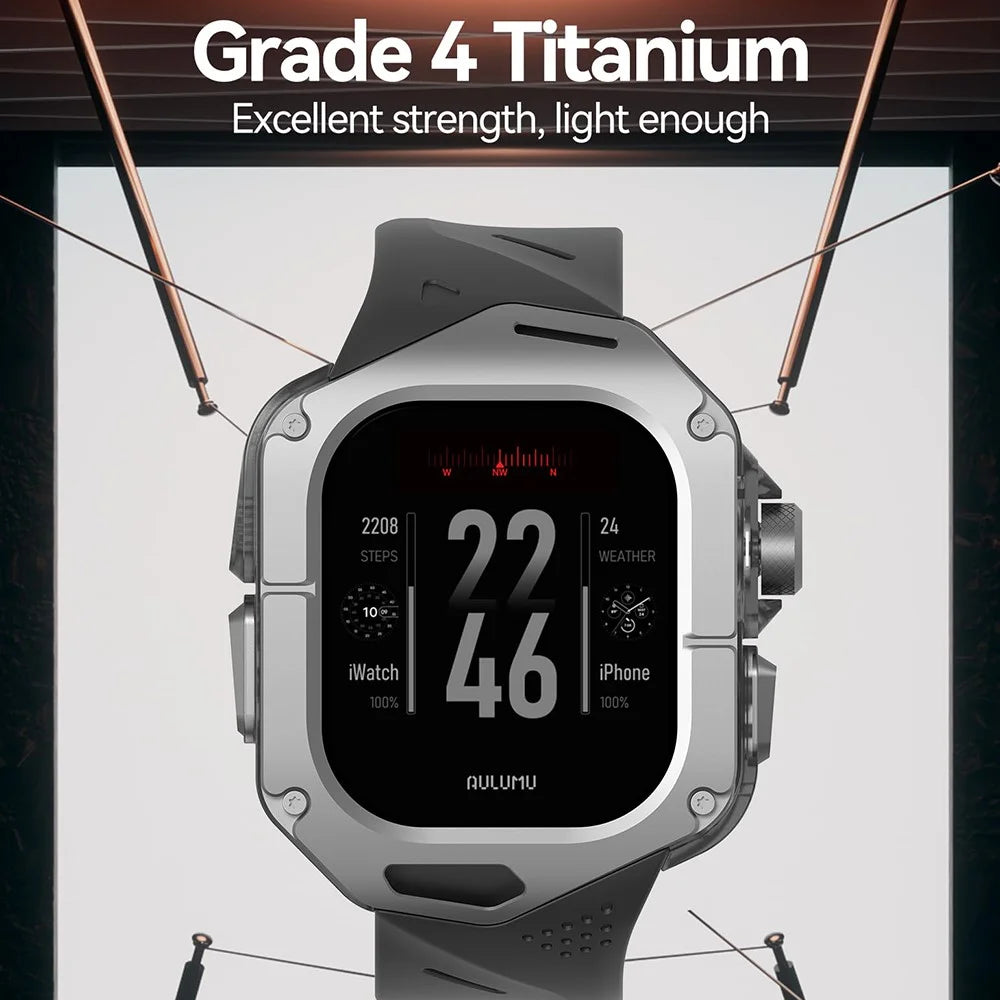 AULUMU A01 For Apple Watch Ultra 2 49mm / Ultra 49mm Fluoroelastomer Strap with Integrated Titanium Alloy + PC Watch Case - Black - 2