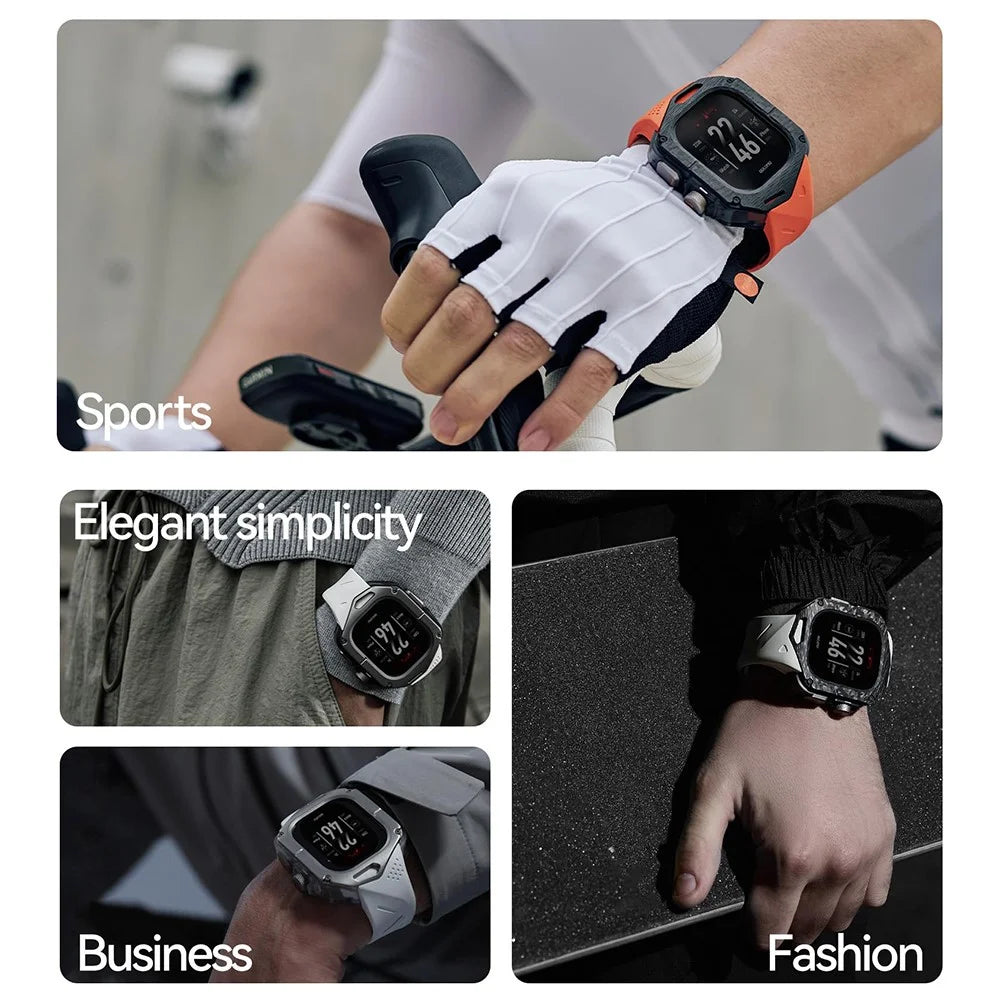 AULUMU A01 For Apple Watch Ultra 2 49mm / Ultra 49mm Fluoroelastomer Strap with Integrated Titanium Alloy + PC Watch Case - Black - 4