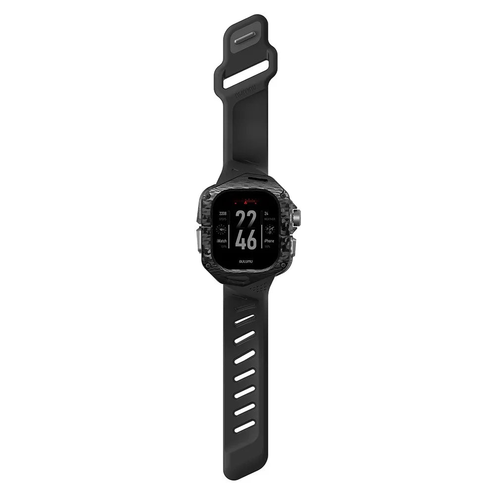 AULUMU A01 For Apple Watch Ultra 2 49mm / Ultra 49mm Fluoroelastomer Strap with Integrated Carbon Fiber + PC Watch Case - Black - 4